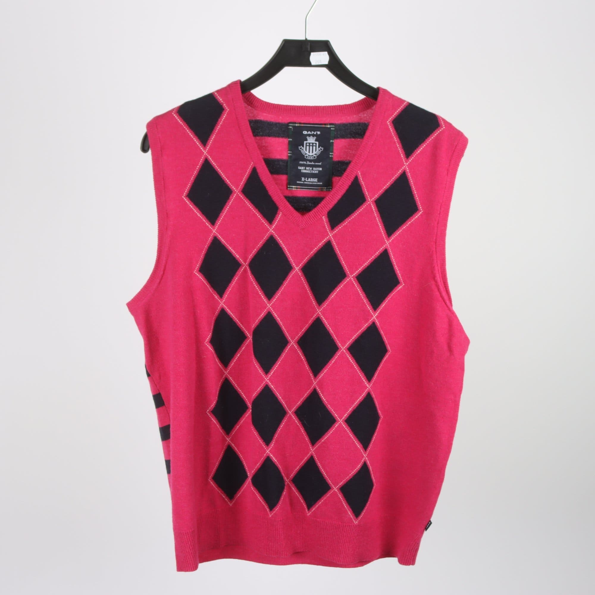 Väst, Gant, rosa, blå, 100% lammull, stl. XL