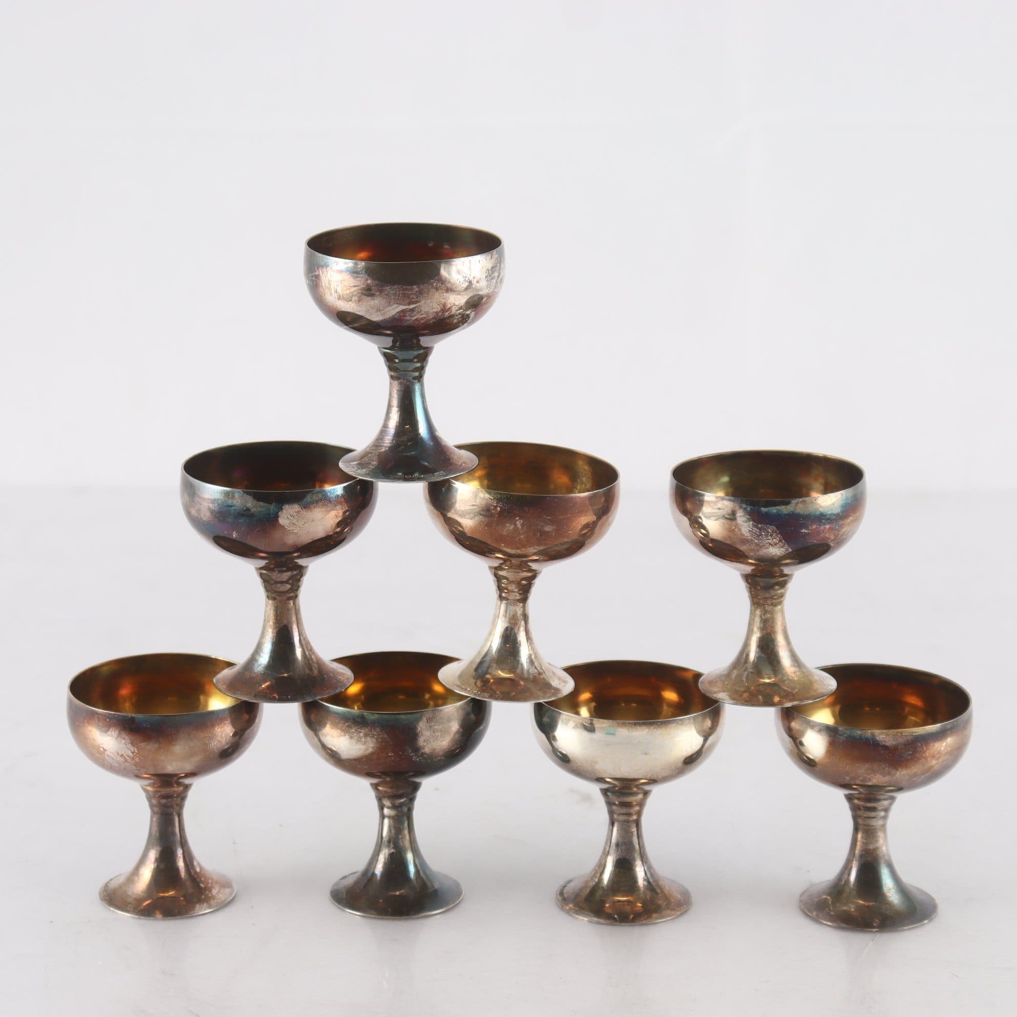 Supkoppar, 8 st, silver, 1900-tal, stämplar