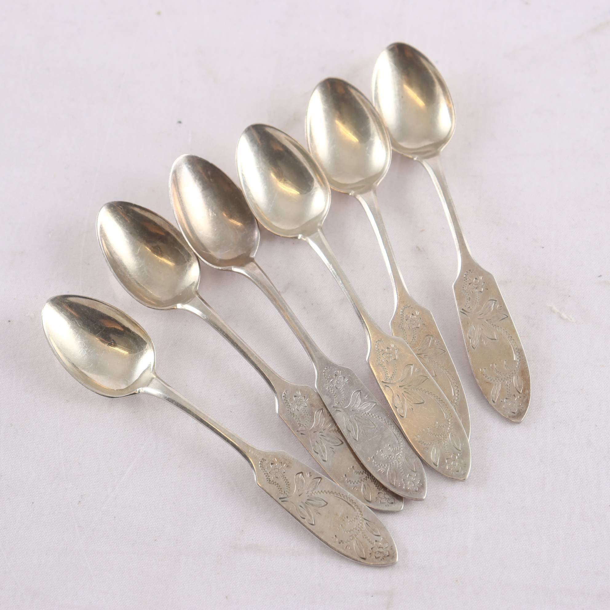 Mockaskedar, silver, 6 st, Mema, år 1966, stämplar