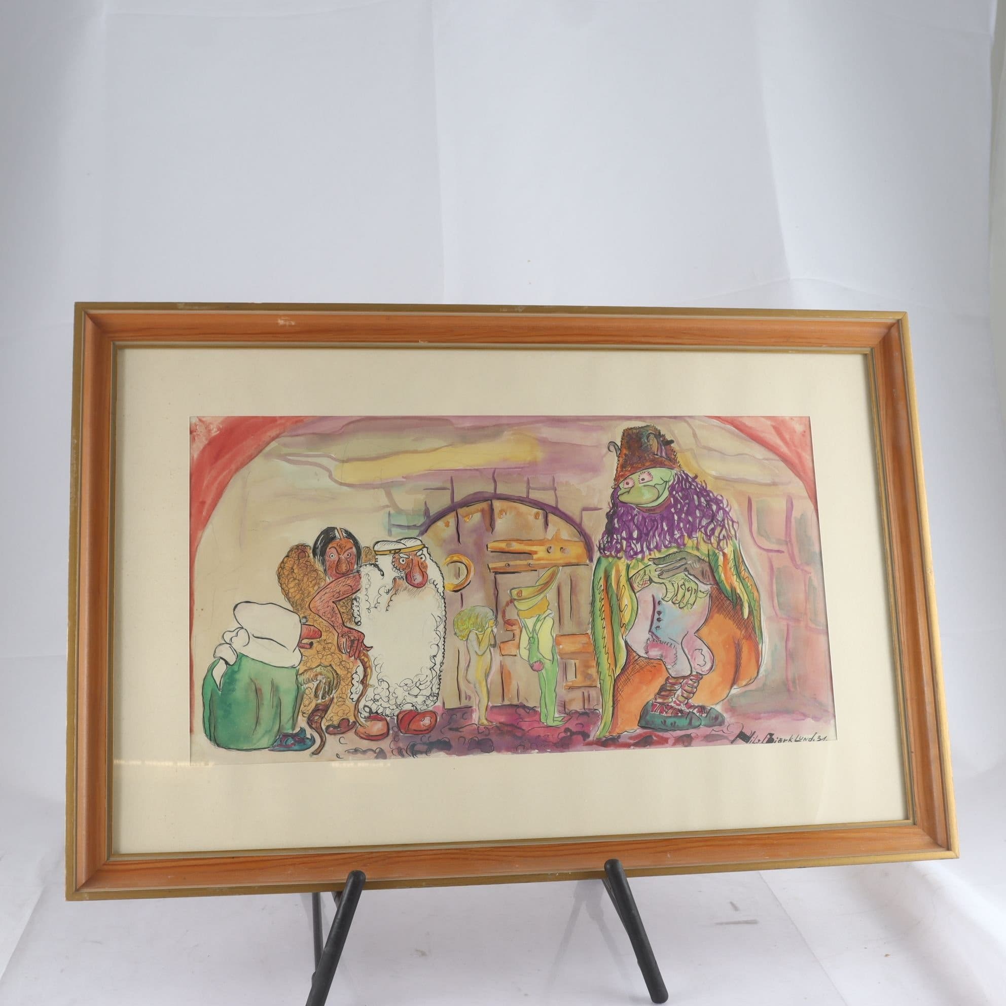 Gouache på papper, motiv efter John Bauer. Endast avhämtning.