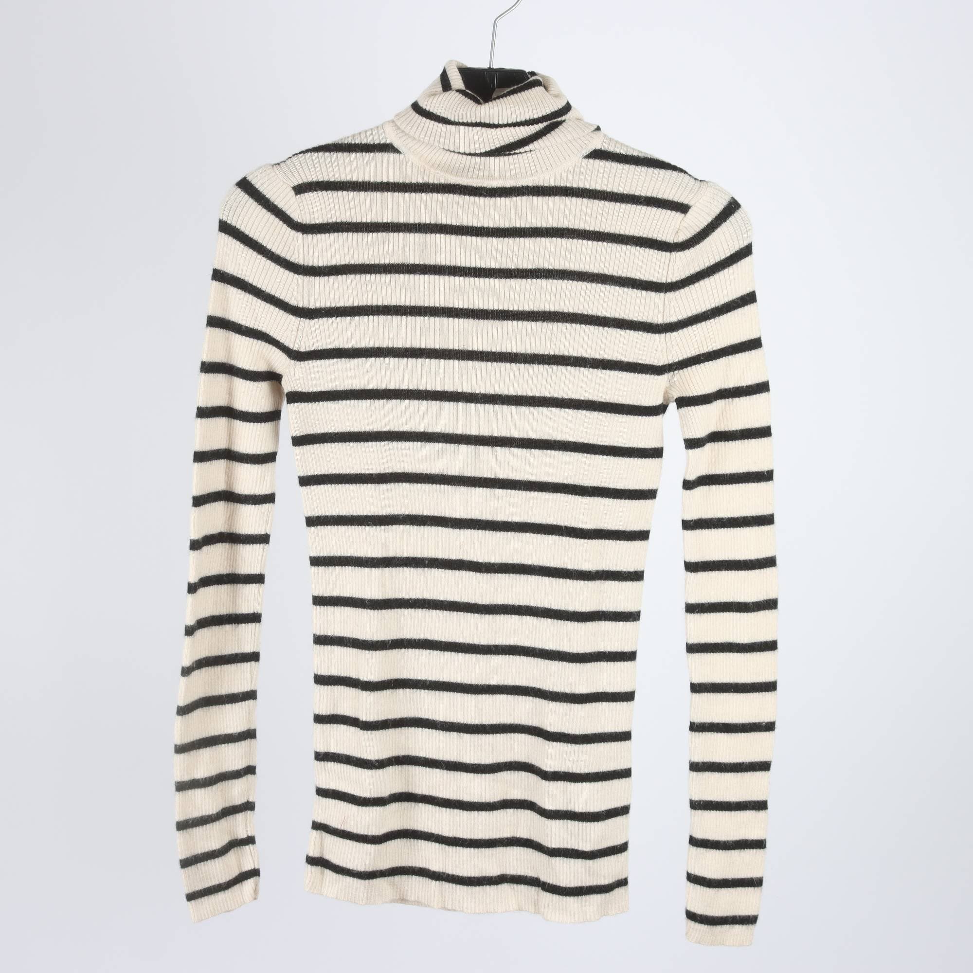 Polotröja, Uniqlo, randig, vit, blå, 100% ull, stl. S.