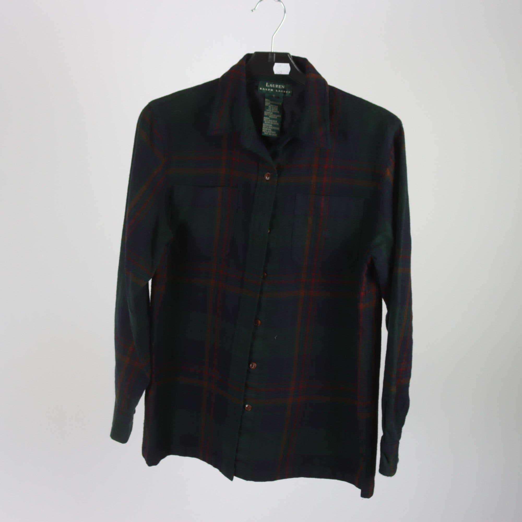 Blus, Lauren Ralph Lauren, blå, grön, rutig, 100% ull, stl. S.