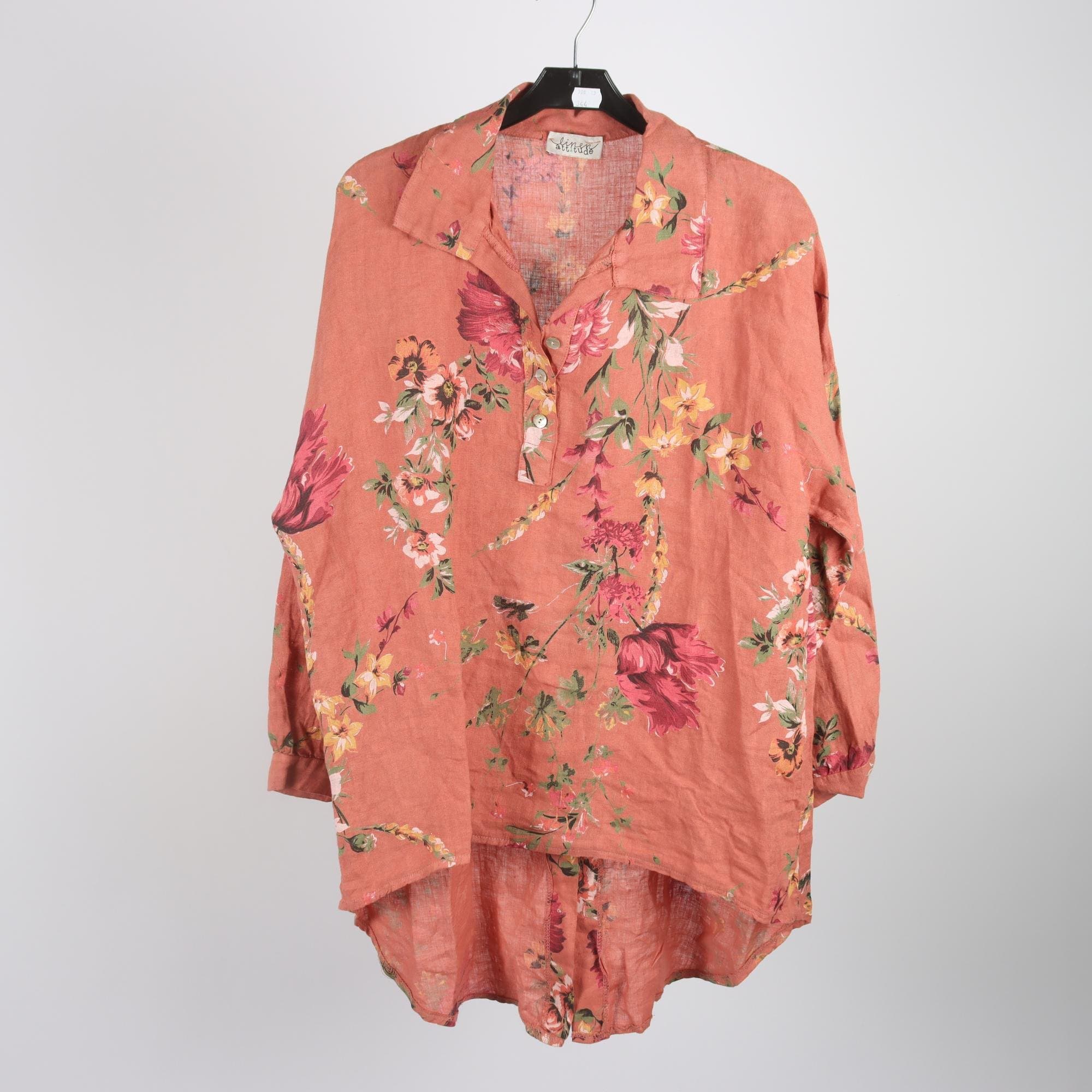 Blus, Linen Attitude, blommig, roströd, 100% lin, stl. one size.