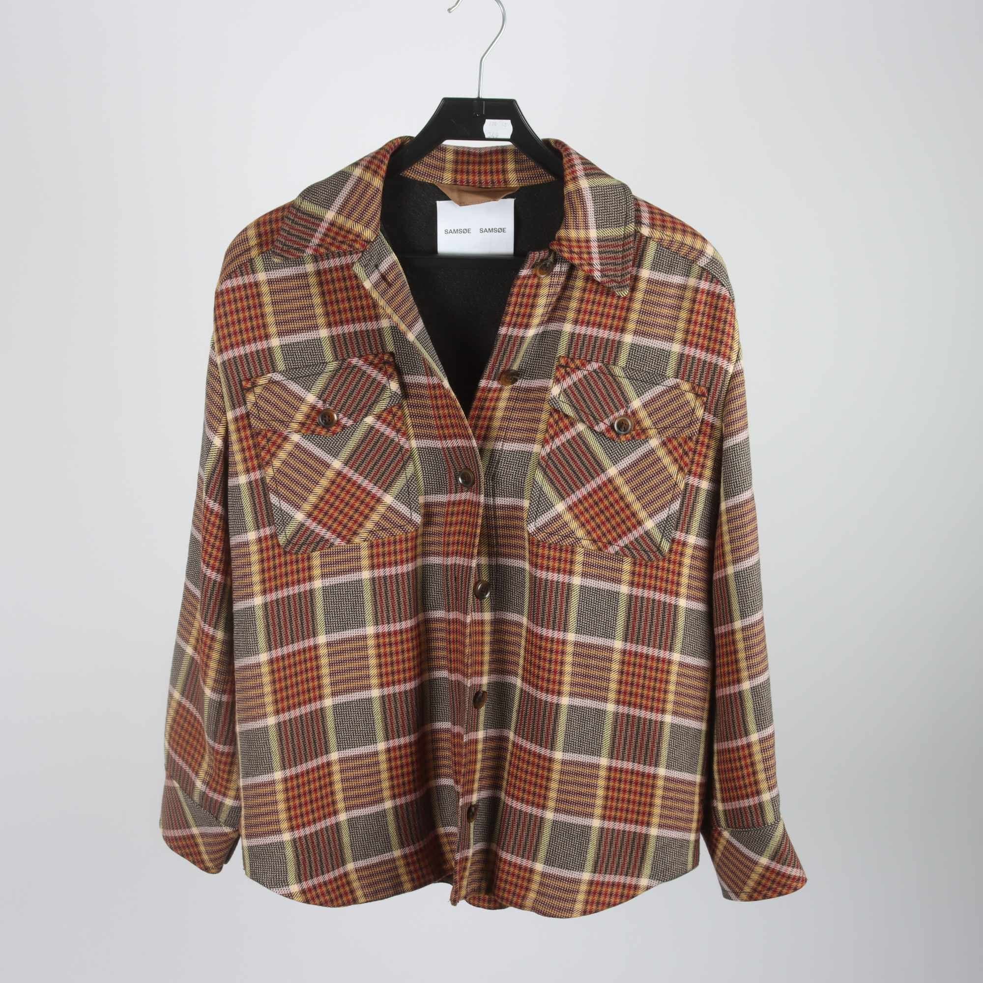 Overshirt, Samsøe Samsøe, rutig, vinröd, blå, stl. XS.