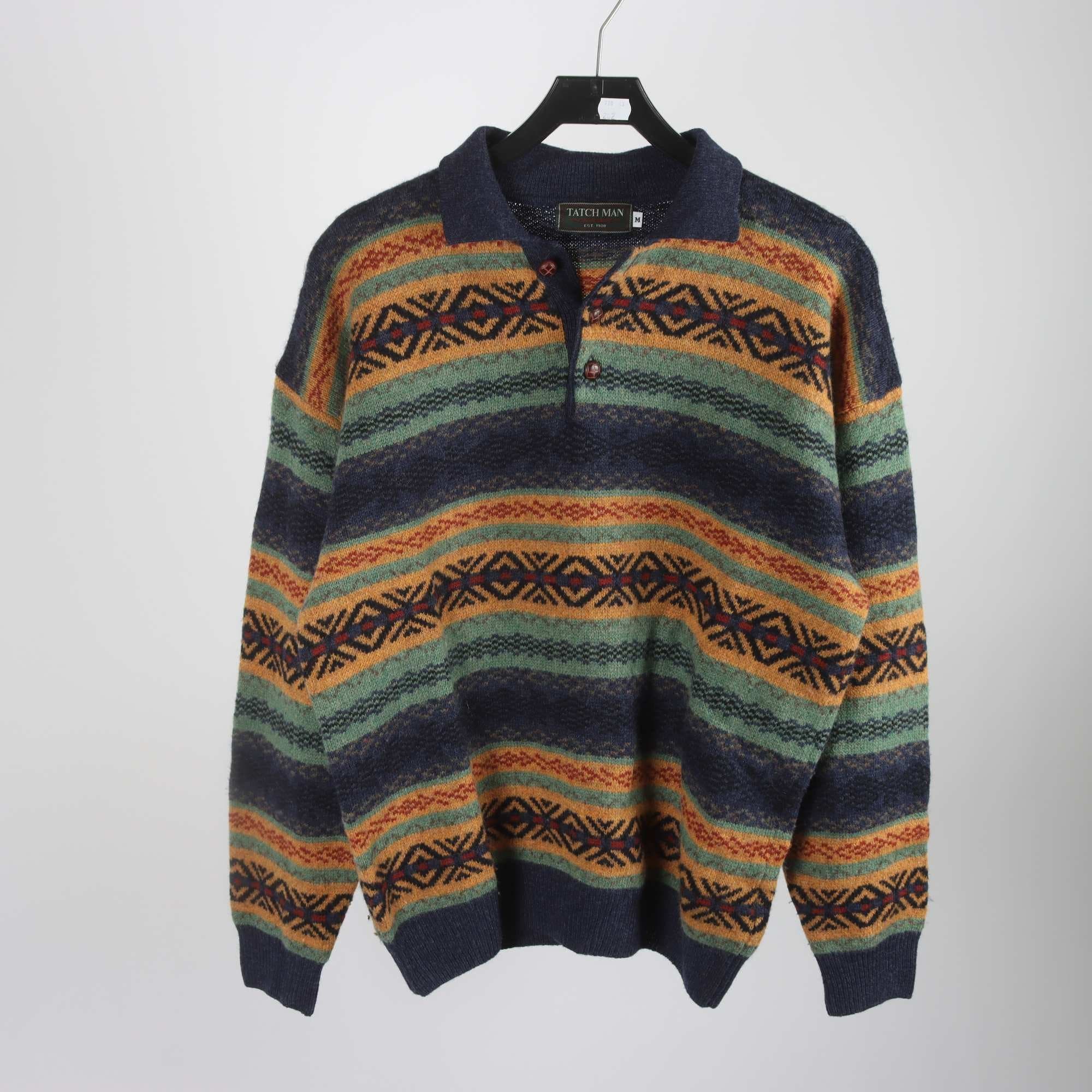 Tröja, Tatch Man, mönstrad, blå, gul, 100% lammull, stl. M.
