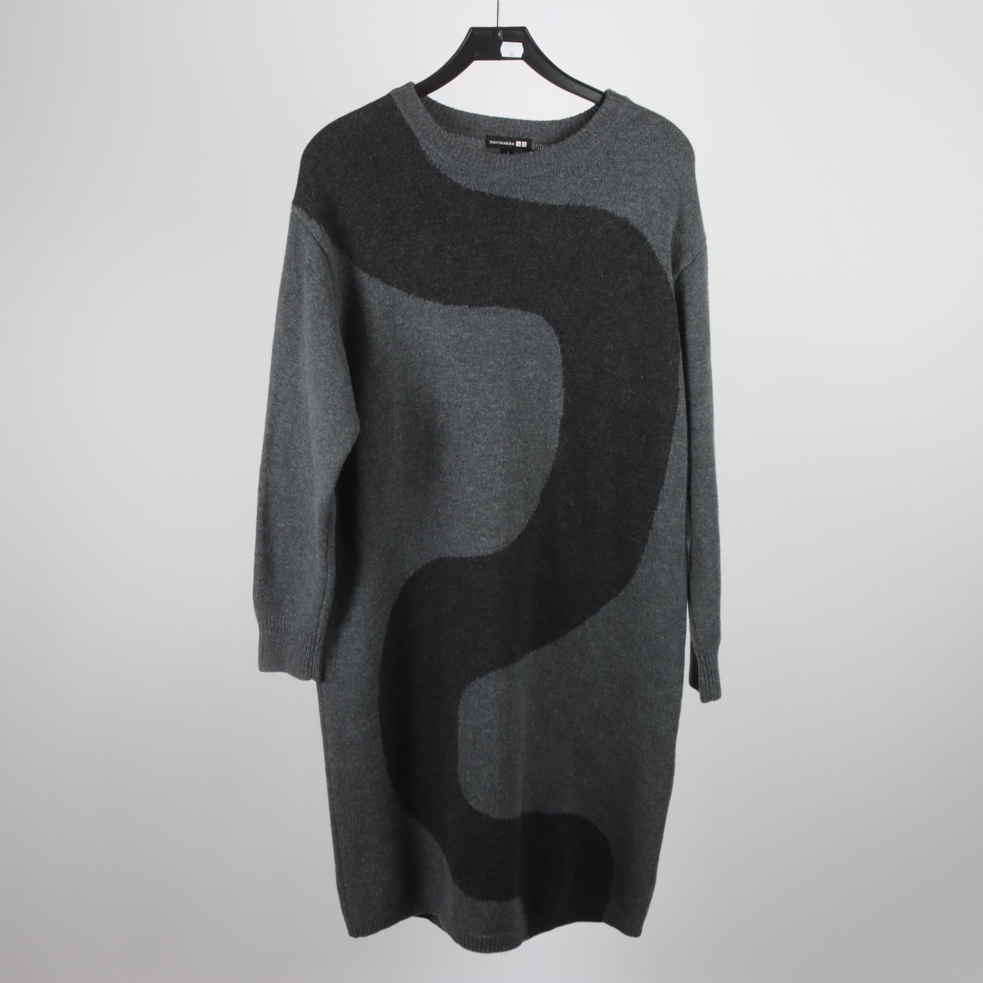 Stickad klänning, Marimekko x Uniqlo, grå, 100% ull, stl. L