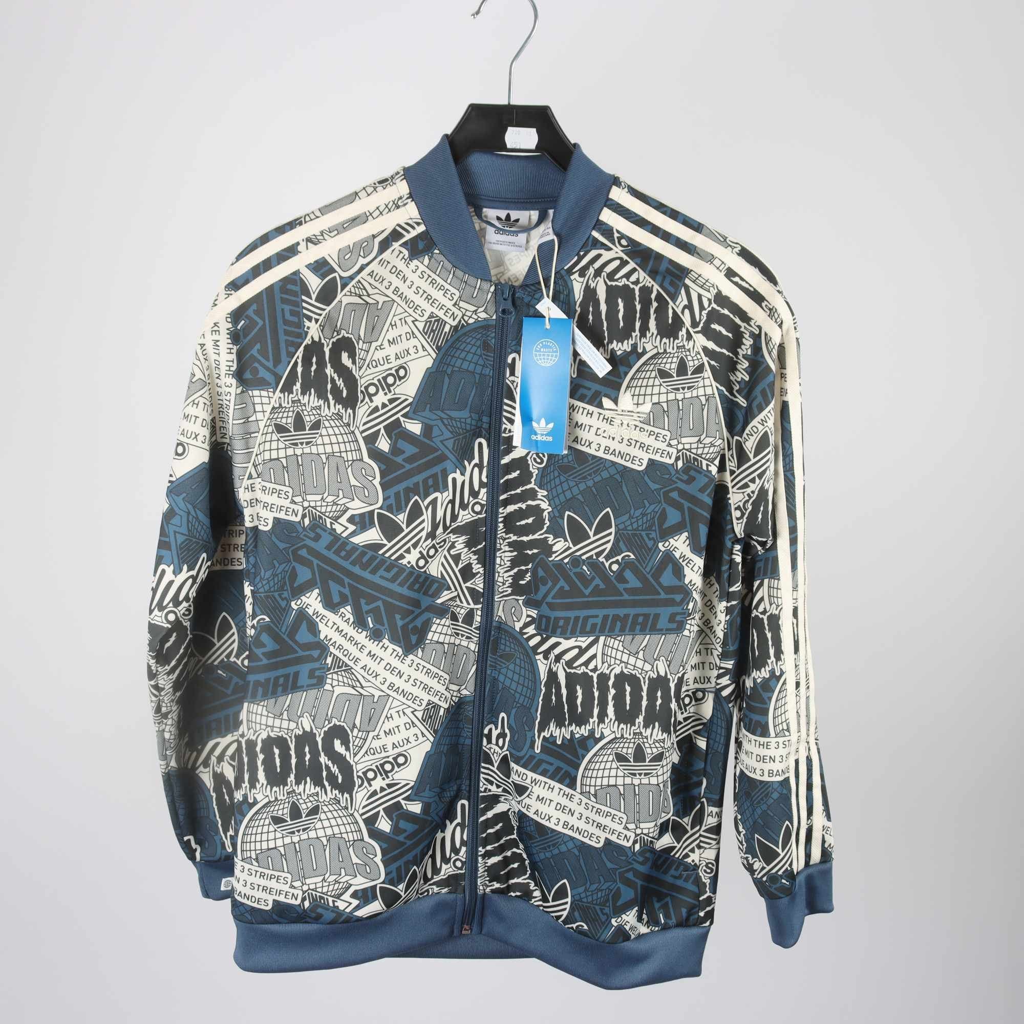 Sportjacka, Adidas, blå vit, stl. 170.