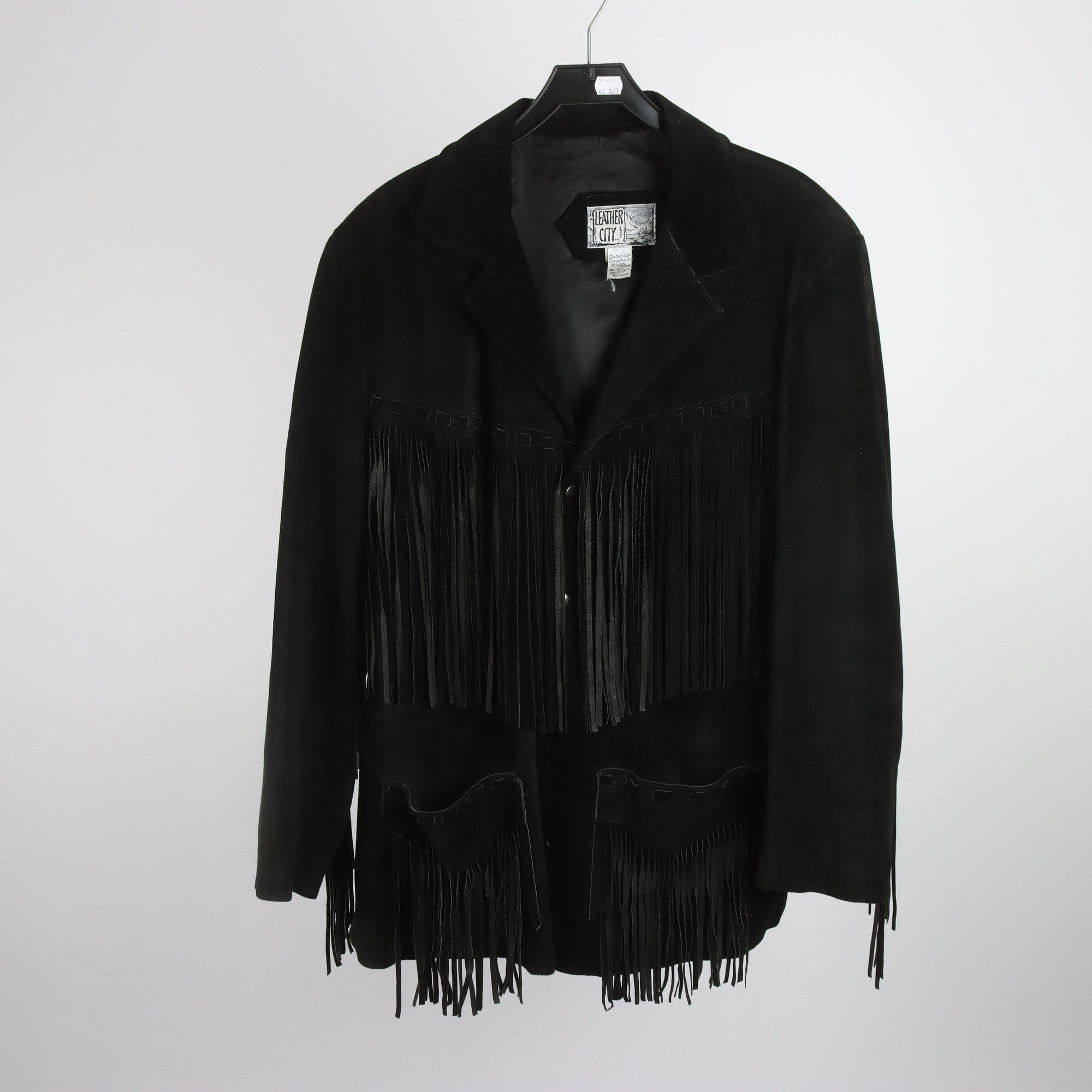 Mockajacka, med fransar, Leather City, 100% läder, stl. XL