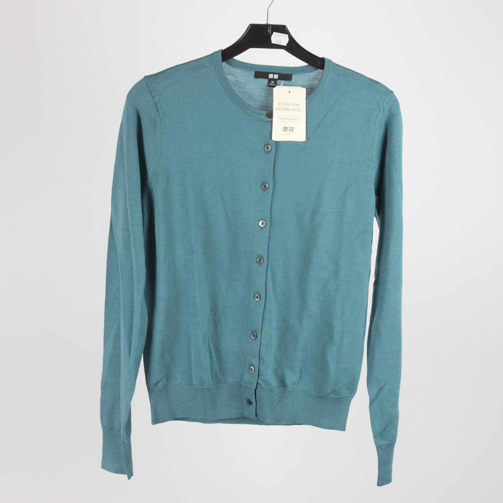 Kofta, Uniqlo, blå, 100% merinoull, stl. XS
