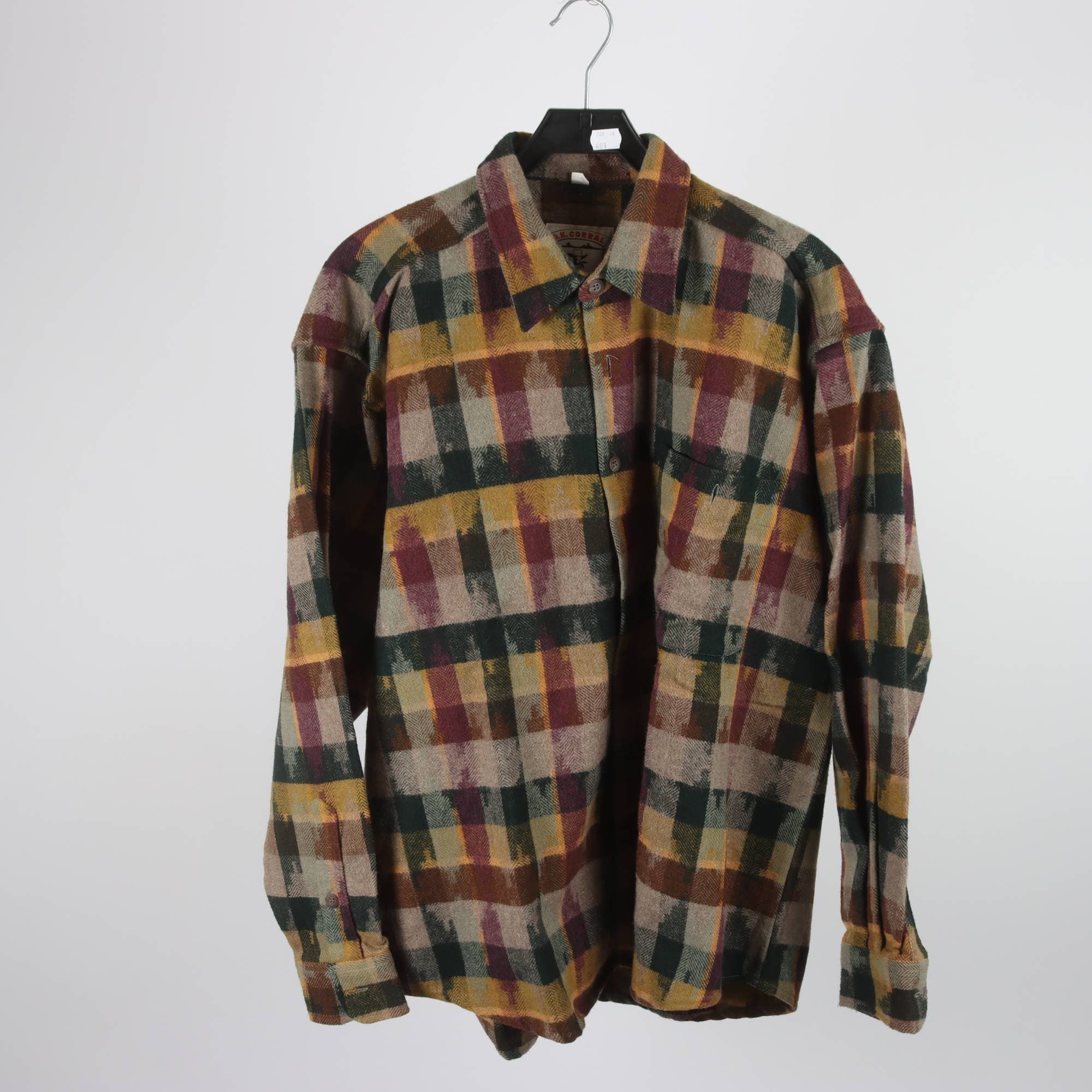 Skjorta, O.K. Corral, vinröd, gul, gul, 30% ull, stl. XL.