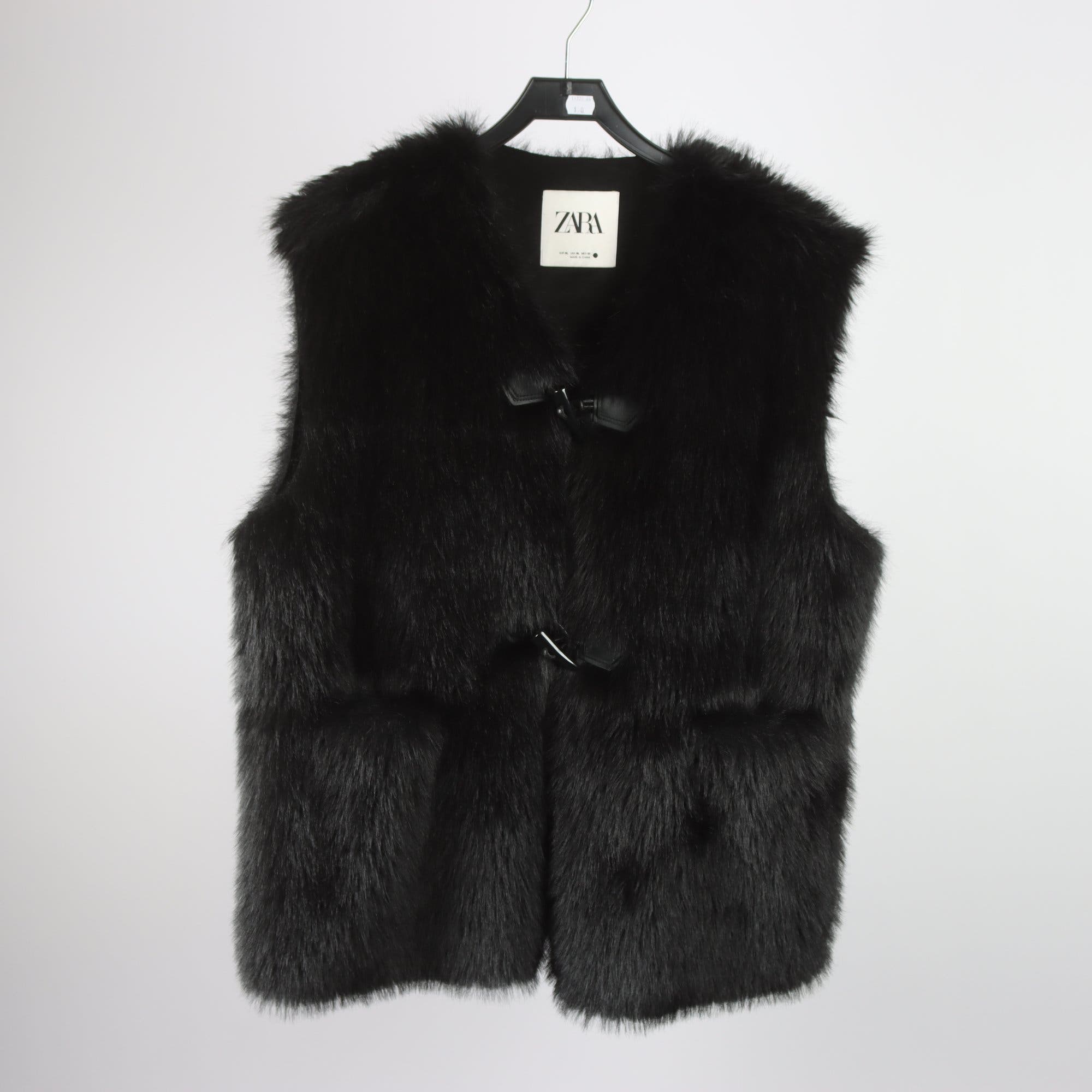 Väst, Zara, svart, fuskpäls, stl. XL