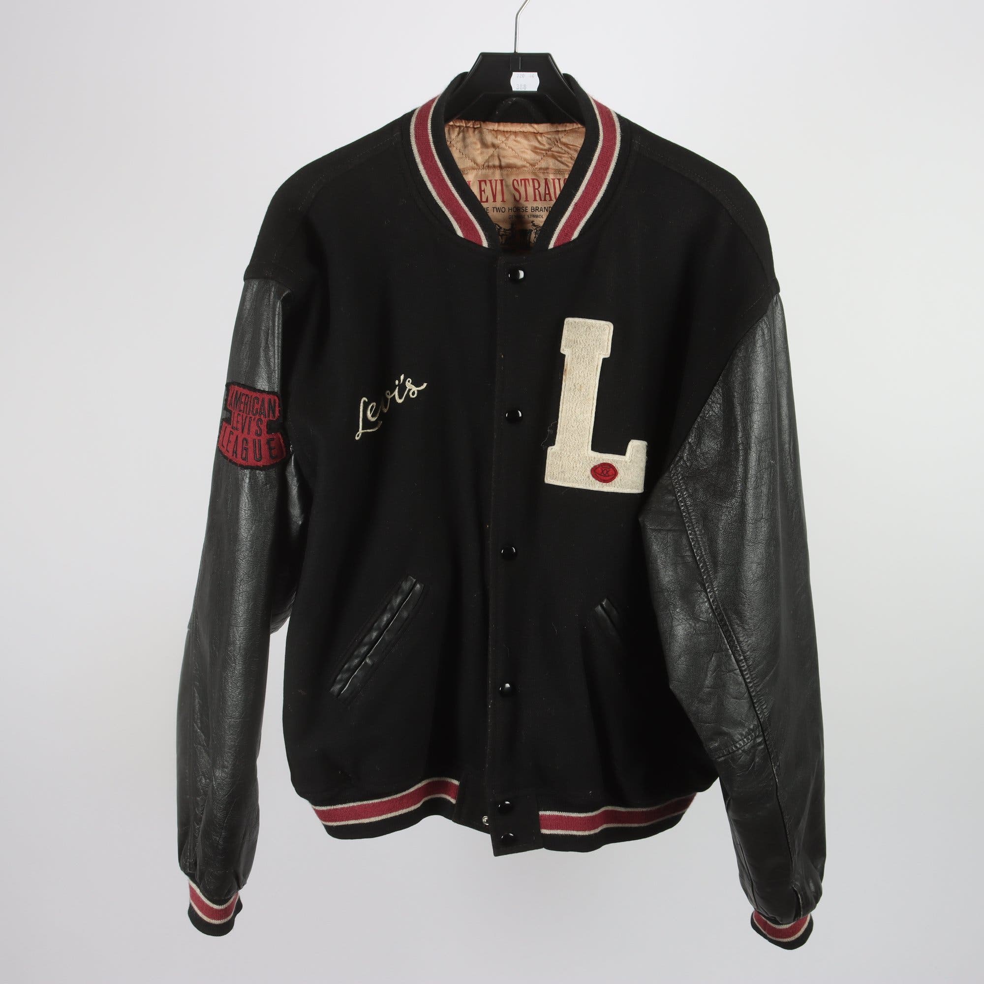Baseball jacka, Levis, svart, ull, skinn, stl. XL.